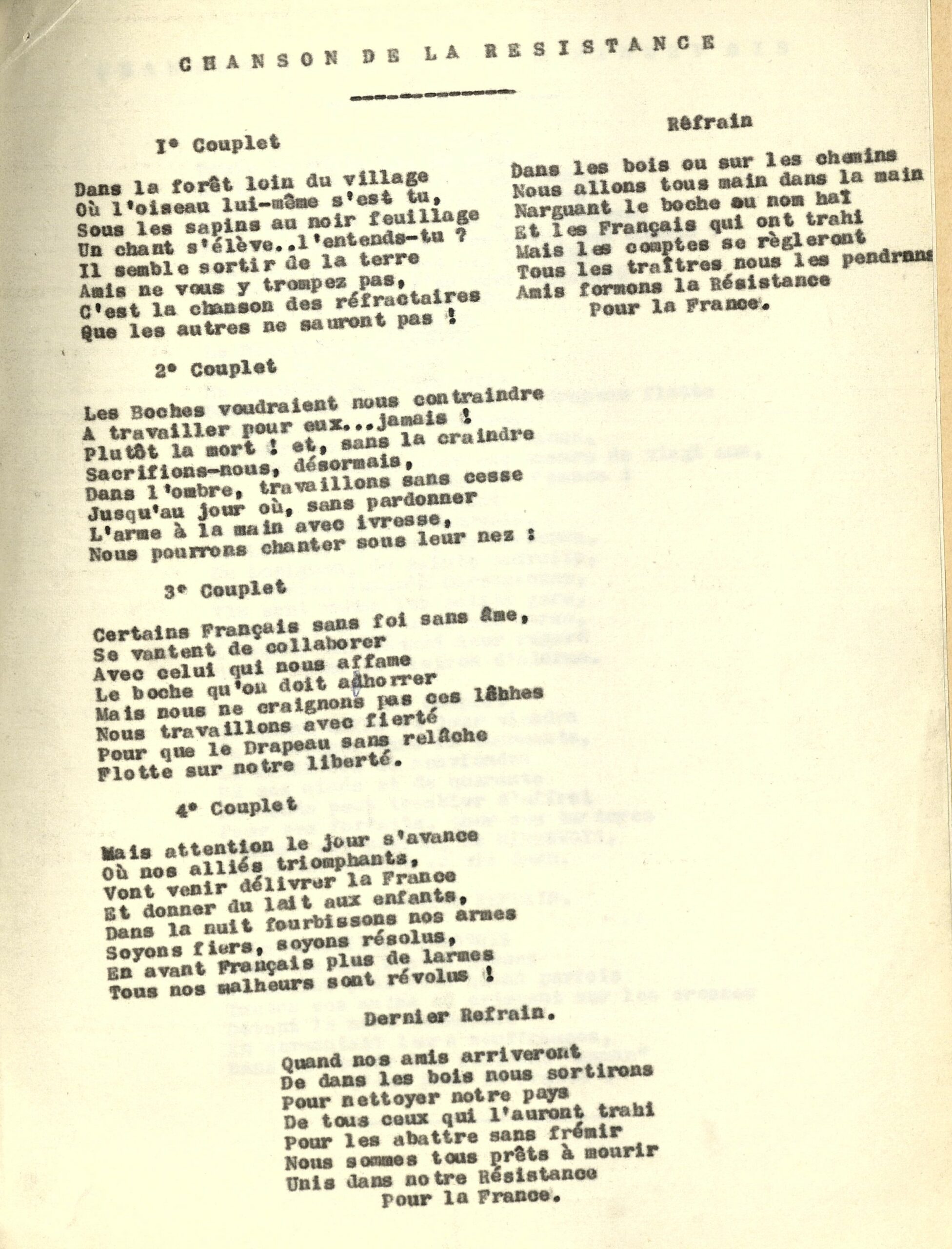 chanson de la résistance