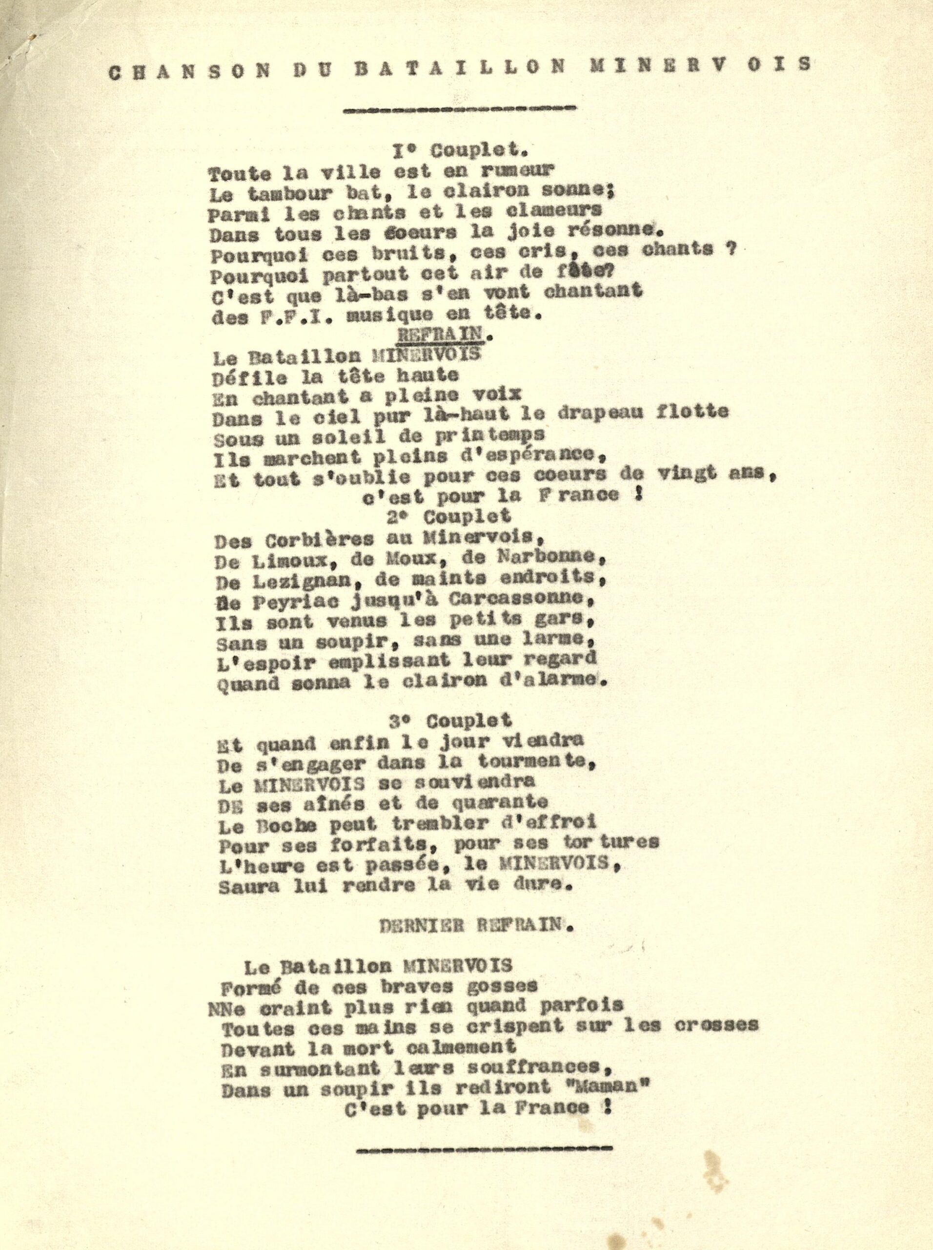 chanson du bataillon minervois